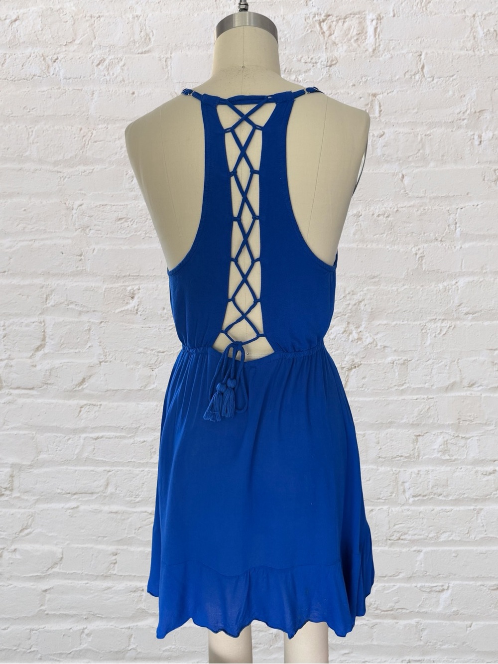 Women’s Racerback Lace-Up Mini Dress in Cobalt Blue